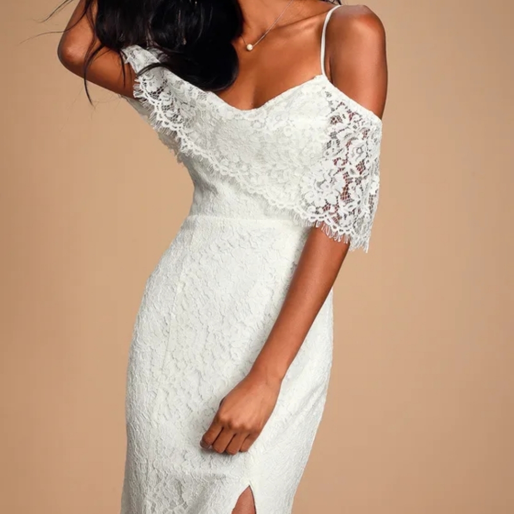 Caterina White Lace Off-the-Shoulder Maxi Dress
